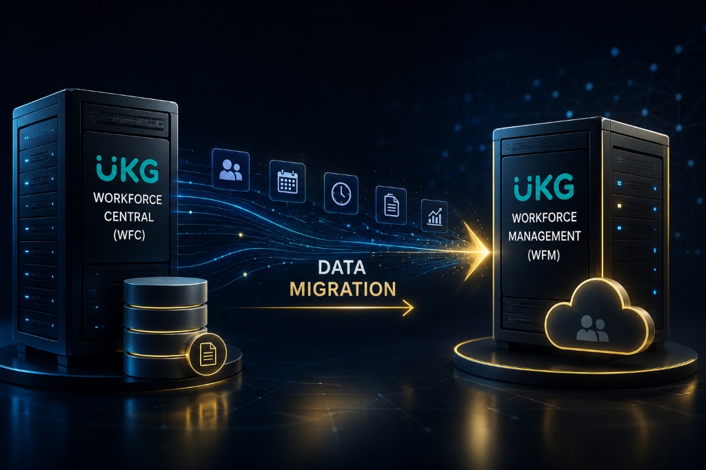 UKG Workforce Central (WFC) to UKG Workforce Management (WFM) Data Migration architecture diagram